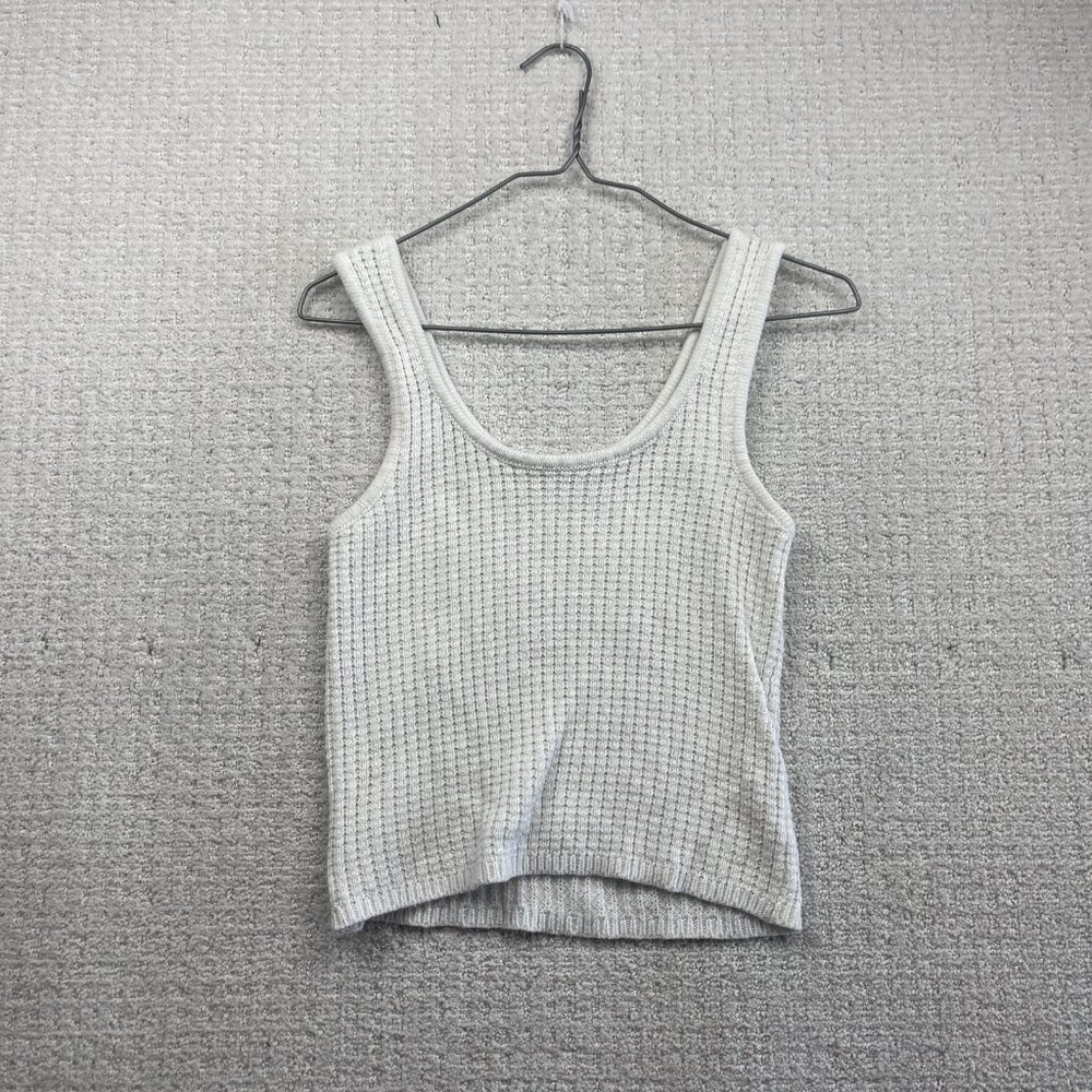 Y2K Eco by Design White Ribbed Knitted Top Sz S Lounge Minimalist Scandinavian